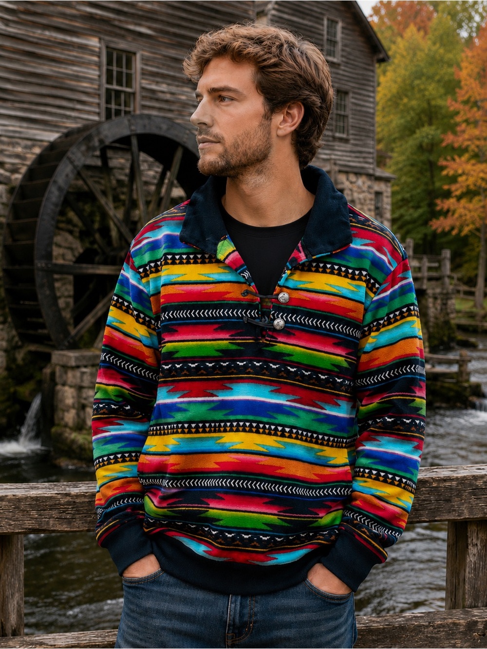 Western Wits Unisex Northern Lights/Aztec Pullover Sweater